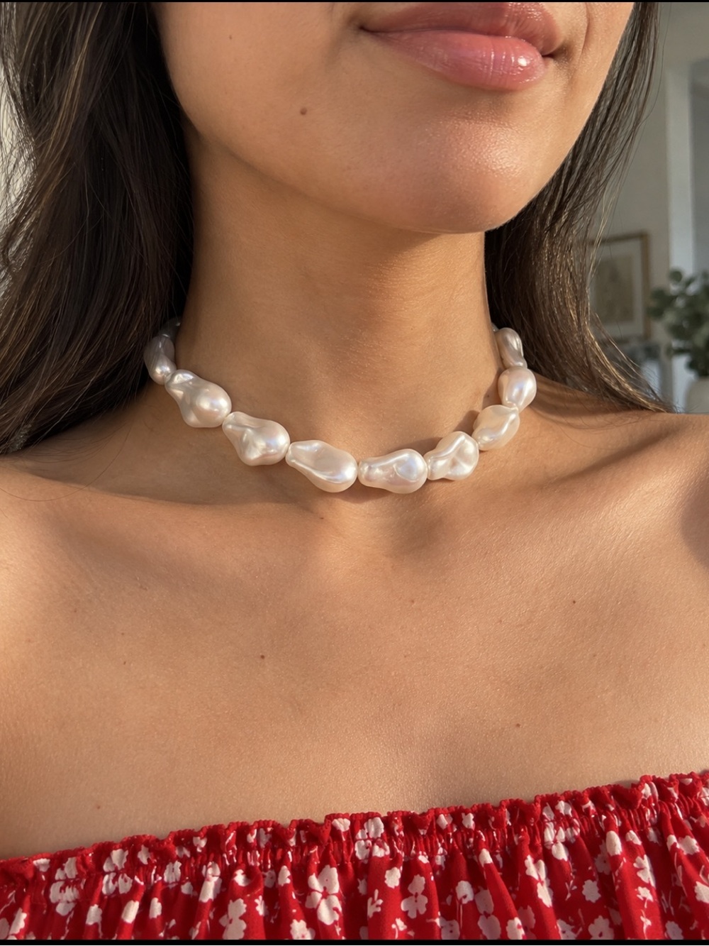 Oversized White Baroque Pearl Choker Necklace Irregular 17-20in Chunky Statement